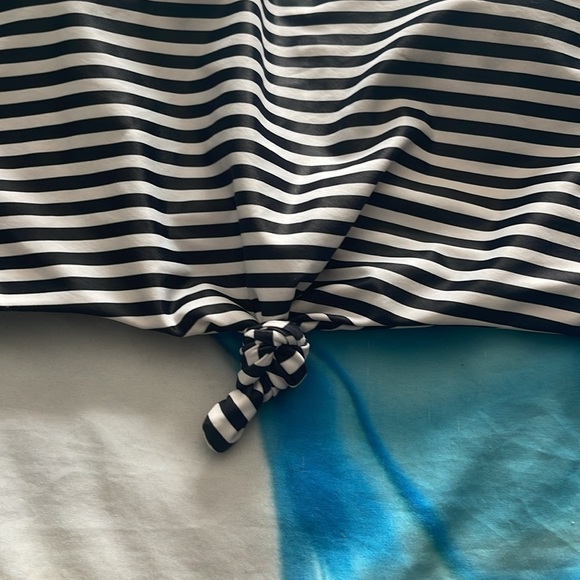 Striped Black and White Bikini Top with Pink Aerie High-Waist Bottom Set - Picture 7 of 14